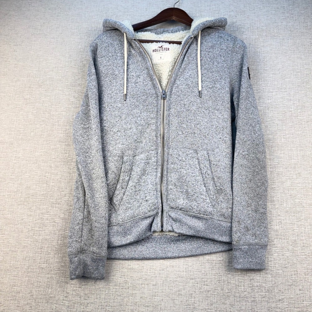 Hollister California Gray Sherpa Lined Full Zip Hoodie Jacket Womens Small
